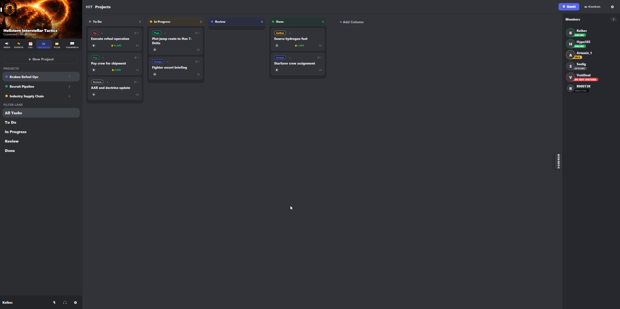Projects kanban board